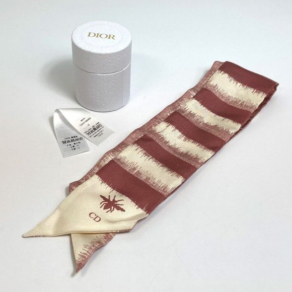 UNUSED DIOR Logo Mitsua Twilly Scarf silk Beige x Dusty Pink - Picture 10 of 12